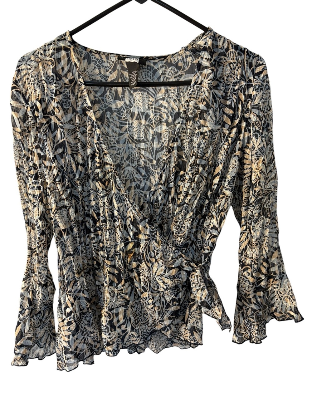 Studio 1940 Black & Cream Floral Wrap Blouse